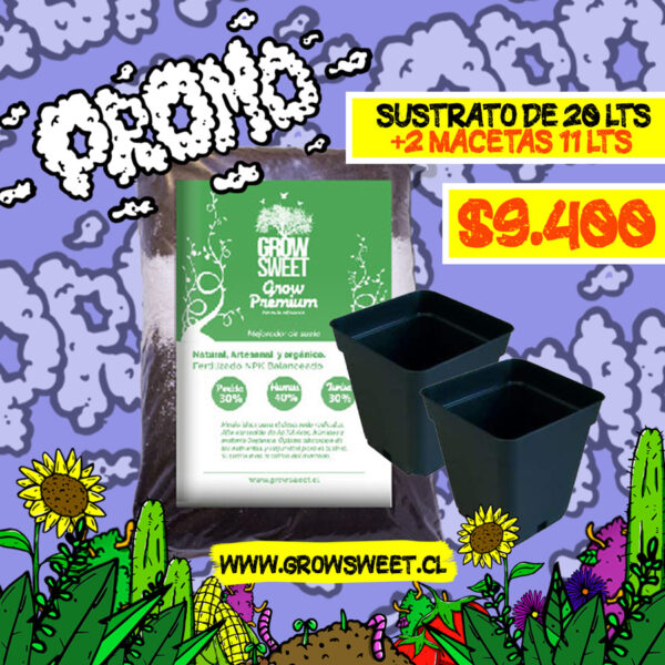 Promo Sustrato Premium 20 lts. + 2 Macetas de 11Lts c/u.